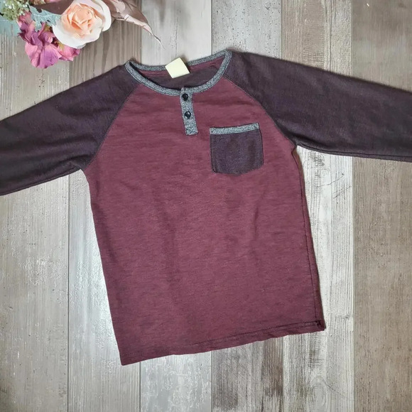 Rustic Blue Boys Long Sleeve Marled Baseball Raglan Henley Tee Size Small - Picture 4 of 15